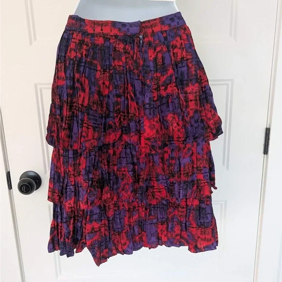 Vintage Raul Blanco 100% Silk Ruffle Skirt Red Purple Tiered Mini S - Picture 3 of 10